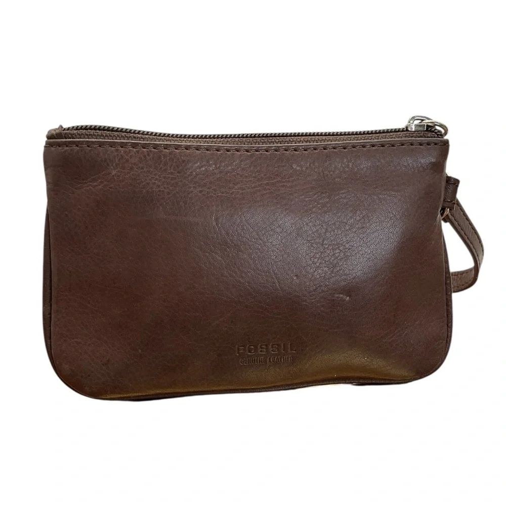 Fossil Vintage tapestry patchwork‎ brown wristlet
